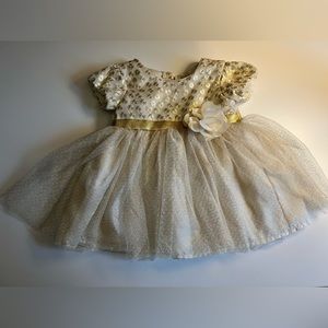 Baby Girl Dress (Gold and Ivory) 3-6 months